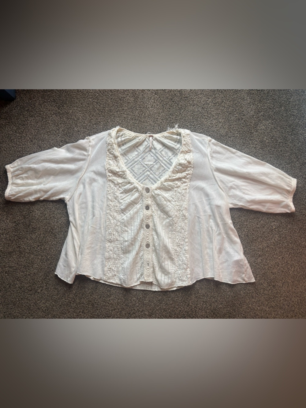 Free People Cream Lace-Panel Button Down Top